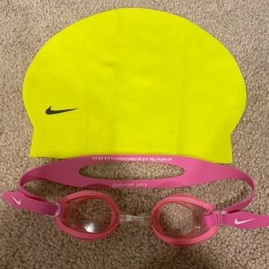 Nike swim cap and Nike goggles
